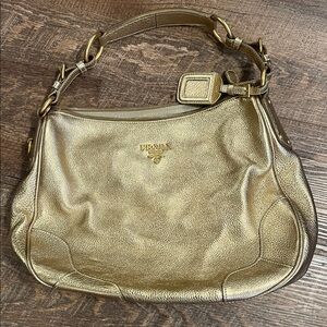 Prada Metallic Gold Leather Shoulder Hobo